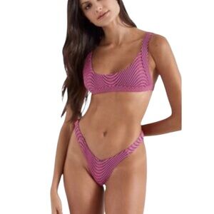 NWT OneOne Swimwear Bikini Set Montauk Pink XS top S bottom summertime fun